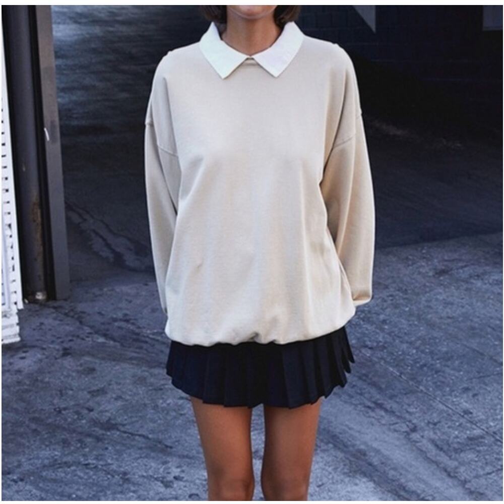 John Galt Oversized Cream Collared Sweatshirt OS Blokecore Preppy Academia Cozy